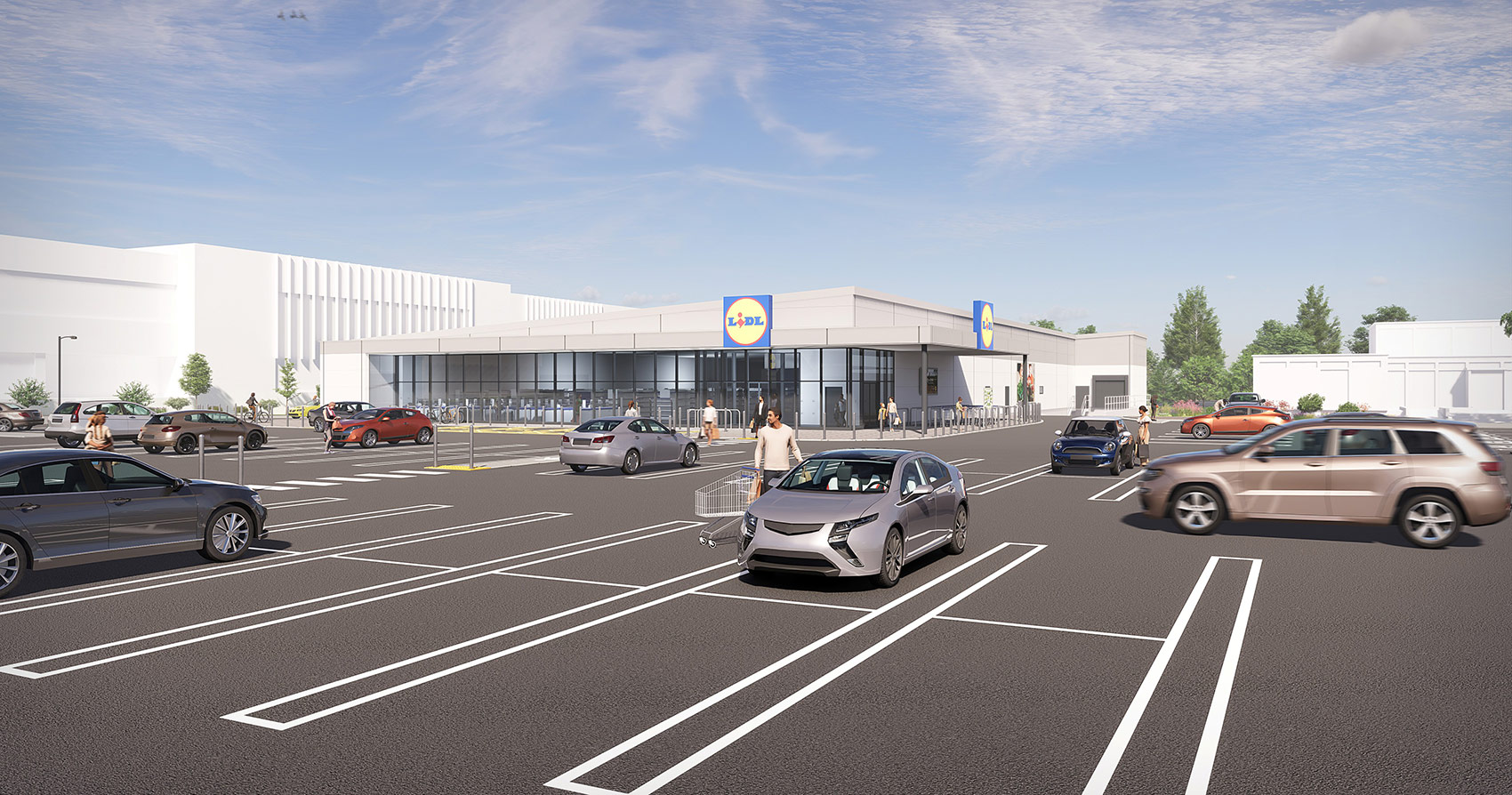3D visual of the proposed store across the car park