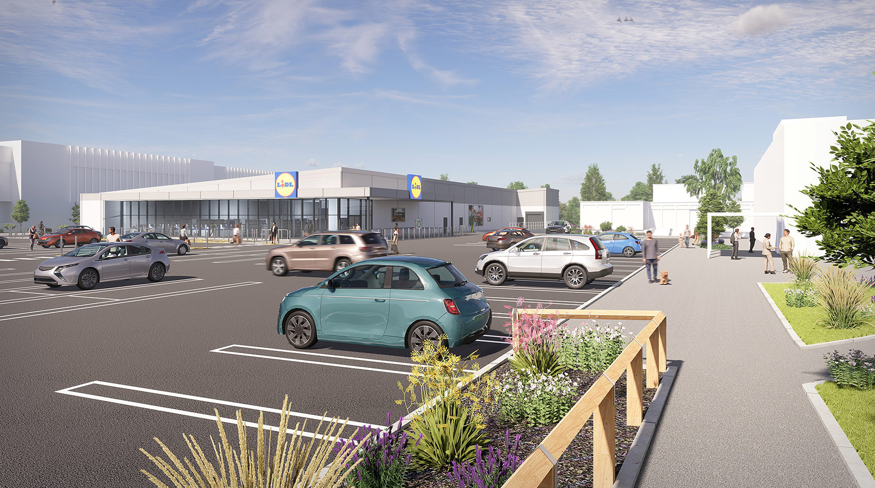 3D visual of the proposed store along the pedestrian access