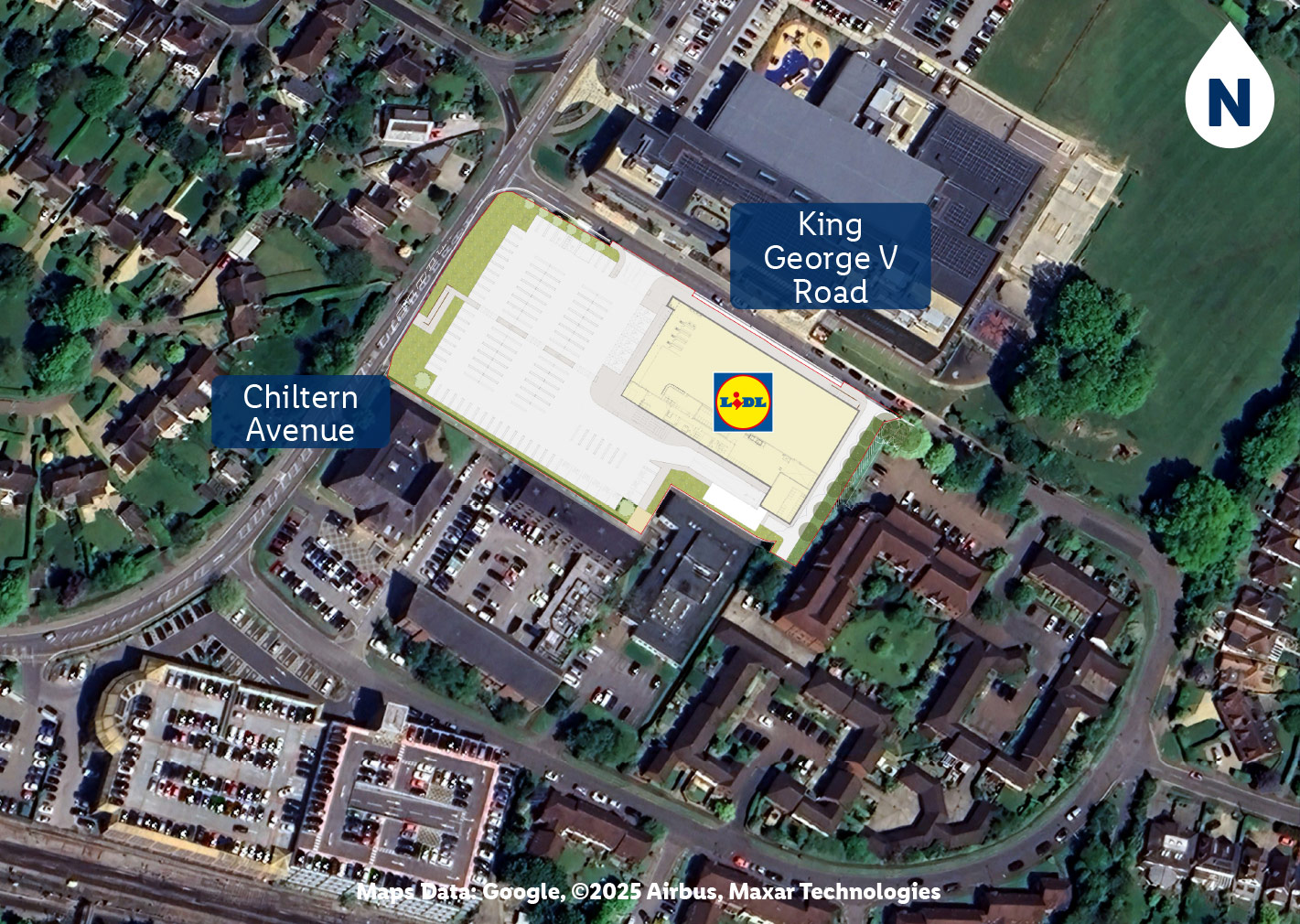 aerial photograph of the site with the proposals